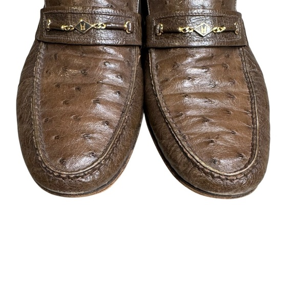 Moreschi Made In Italy Men\'s 8 Ostrich Skin Leather Loafer Shoes Brown main image 12